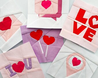 FPP Valentine's Pack | Set of 6 Mini Love Paper Piecing Patterns in PDF | Small Quilting Blocks | Size 4x4 5x5 inches