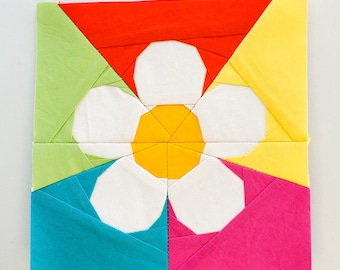 Retro Daisy PDF Foundation Paper Piecing Pattern | Spring Flower Quilting Block | Instant Download | 6x6, 9x9, and 12x12 inches