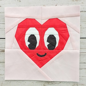 Modello PDF per fondazione in carta per patchwork a forma di cuore retrò | Blocco per trapuntatura FPP originale | Download immediato | Dimensioni 6x6 9x9 12x12 pollici