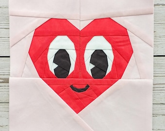 Retro Heart PDF Pattern Foundation Paper Piecing | Original FPP Quilting Block | Instant Download | Sizes 6x6 9x9 12x12 inches