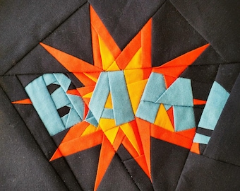 BAM! Digital Paper Piecing Pattern | Downloadable PDF | Comic Explosion FPP | Original Quilt Block | Various Sizes