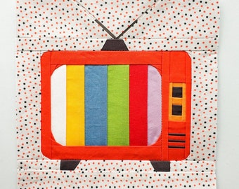 Television PDF Pattern Foundation Paper Piecing | Retro TV FPP Block for Quilting | Instant Download | Sizes 6x6 9x9 12x12 inches