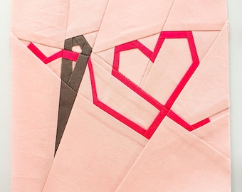 Heart with Needle and Thread PDF Paper Piecing Pattern | FPP Block Love for Sewing | Instant Download | Sizes: 6x6 9x9 12x12 inches