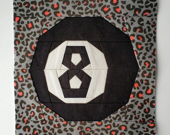Billiard Ball Number 8 PDF Paper Piecing Pattern | Retro Black Billiard Ball FPP Block | Instant Download | Sizes: 6"x6" 9"x9" 12"x12"