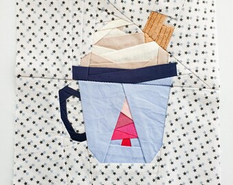 Chocolate Mug PDF Paper Piecing Pattern | Winter Christmas FPP Block | DIY | Instant Download | Sizes: 6"x6" 9"x9" 12"x12"