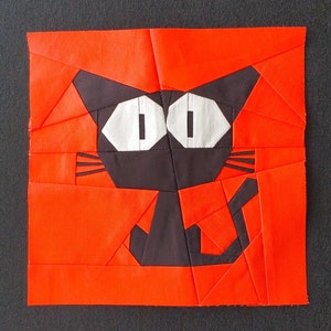 Black Cat Halloween Digital Paper Piecing Pattern | Downloadable PDF | Cat Silhouette FPP | Quilt Block | Sizes 6x6 9x9 12x12 inch