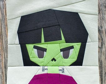 Zombie Girl PDF Foundation Paper Piecing Pattern | Halloween FPP Quilt Block | Instant Download | Size 6"x6" 9"x9" 12"x12"