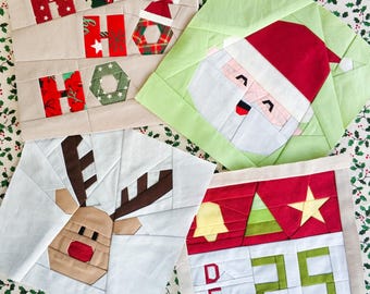 FPP Christmas Pack | Set of 4 Foundation Paper Piecing Christmas PDF Patterns | Quilting Blocks | Size 6x6 9x9 12x12 inches