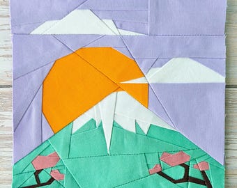 Mount Fuji Foundation Paper Piecing Pattern | Anime Style FPP Quilting Block | Instant Download | Sizes: 6"x6", 9"x9" and 12"x12"