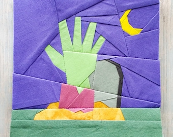 Zombie Hand PDF Foundation Paper Piecing Pattern | Halloween FPP Quilt Block | Instant Download | Sizes 6"x6" 9"x9" 12"x12"