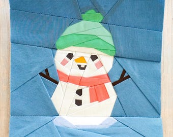 Snowman Pattern PDF Foundation Paper Piecing | Christmas FPP Quilting Block | Instant Download | Sizes 6"x6", 9"x9", 12"x12"