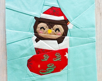 Christmas Owl PDF Foundation Paper Piecing Pattern | Christmas FPP Quilt Block | Instant Download | Sizes 6"x6" 9"x9" 12"x12"