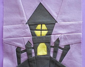 Halloween Spooky House Digital Paper Piecing Pattern | Downloadable PDF | Dark house FPP | Original quilting block | Various sizes