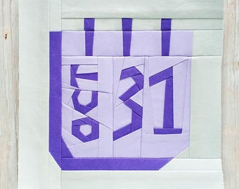 Halloween Calendar Paper Piecing Pattern PDF | FPP Quilt Block October 31 | Instant Download | Sizes 6"x6" 9"x9" 12"x12"