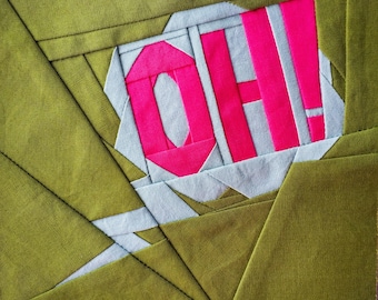 OH! Digital Paper Piecing Pattern | Downloadable PDF Pattern | FPP Comic Speech Bubble | Original Quilting Block | Different Sizes