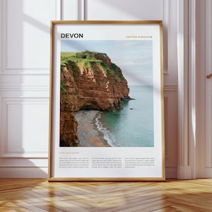 Devon-Reiseposter, Kunstdruck mit Motiv einer roten Sandsteinklippe, Wandbild aus Devon, England, Kunstdruck aus Devon, Devon-Poster, Devon-Druck