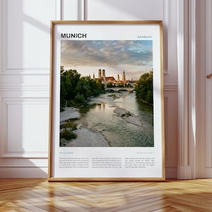 Affiche de Munich, Allemagne, Art de la rivière Isar, Impression d'art de Munich, Affiche murale de Munich
