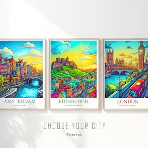 Europe Edition - Amsterdam, Edinburgh & London, Choose your City, Gift for Travel Person, Personalized Wallart, City Poster, Reise Prints