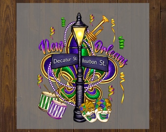 Mardi Gras DTF listo para imprimir, transferencia de imágenes DTF, parche termoadhesivo, impresión digital, calcomanía a todo color, camiseta con purpurina de Nueva Orleans DTF