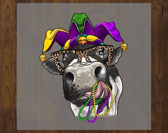 Parche termoadhesivo MARDI GRAS listo para aplicar, regalo para ella, transferencia de DTF de vaca con impresión a pedido, prensa de calor de calcomanía a todo color, transferencia de imagen DTF