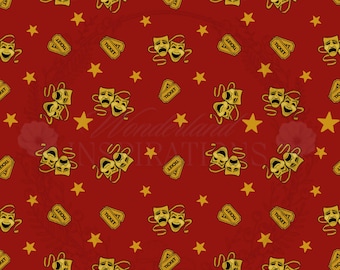 Theater Masks Seamless Pattern, Red & Gold (Digital Pattern)
