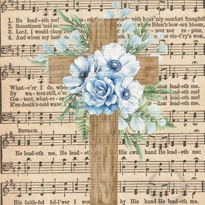 Elegant Cross with Vintage Hymnal Sheet Music, Vintage Hymn Art Prints, Cross Wall Art, Christian Wall Art Digital, Printable Christian Art