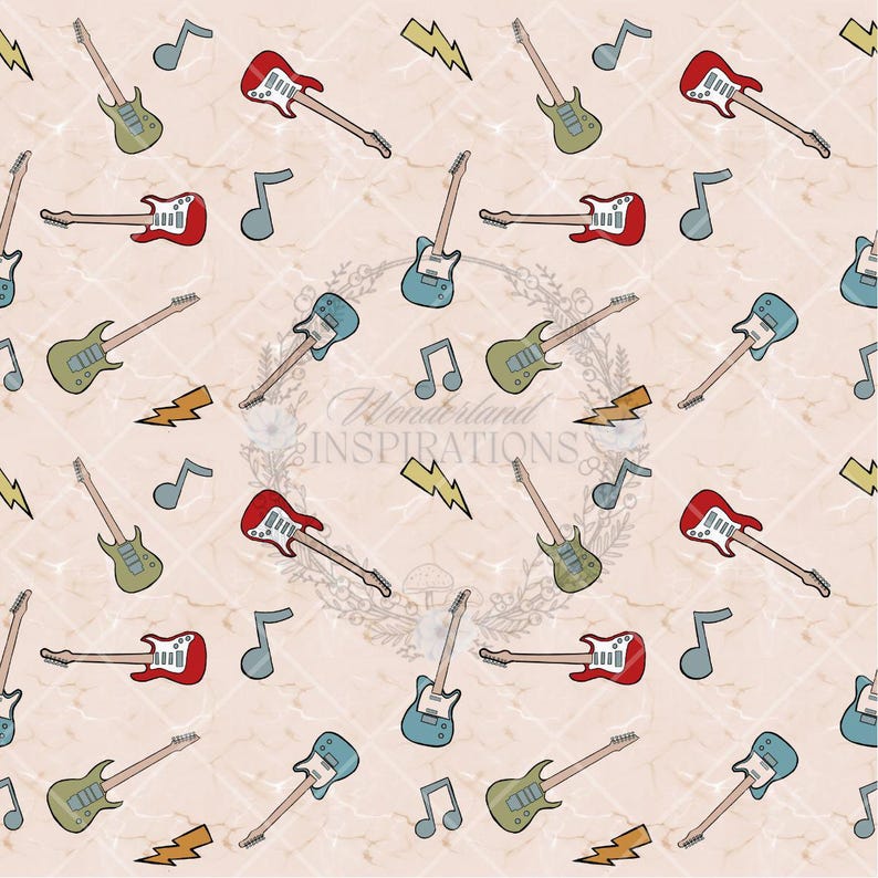 Vintage Electric Guitar Digital Seamless Pattern | 300 DPI Retro Music ...