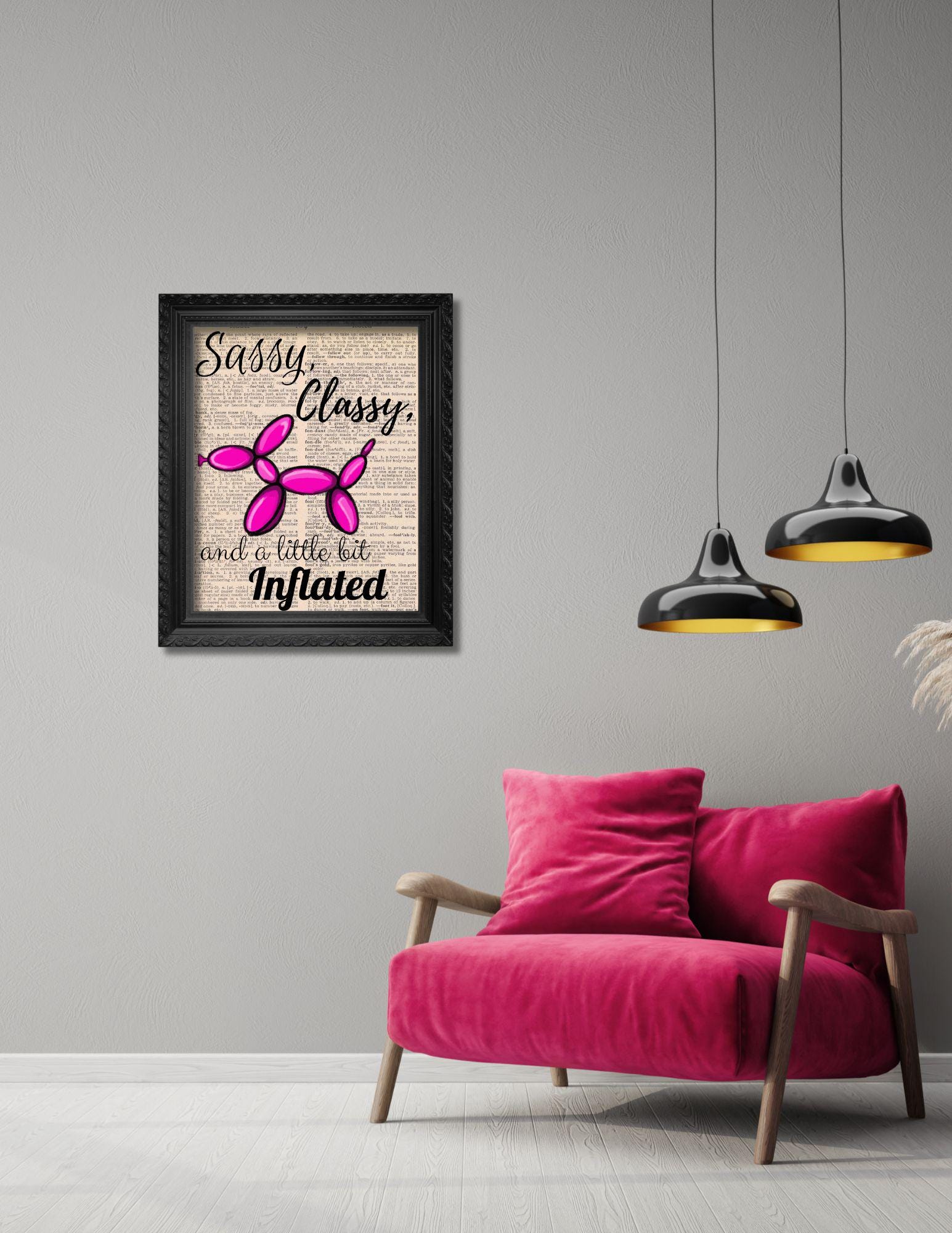 Pink Balloon Dog Dictionary Art Print, Sassy Classy Quote (digital ...