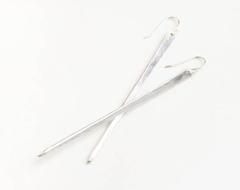 Silver drop earrings, daggers, icicles, simple