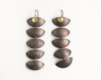 Copper boho earrings, reptile drop earrings