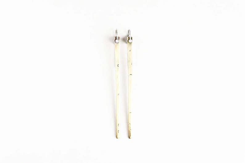 Brass spike earrings, stick earrings image 1