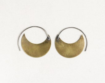 Brass tribal hoops, brass blade earrings