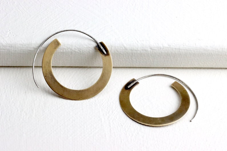 Brass hoops, BOHO brass hoop earrings, tribal hoops image 1