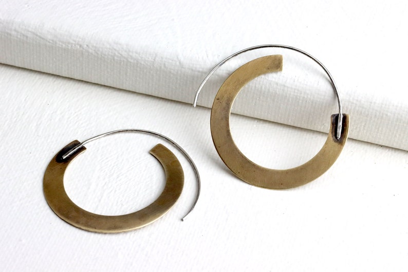 Brass hoops, BOHO brass hoop earrings, tribal hoops image 2