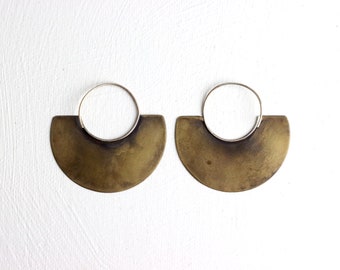 Large brass boho earrings for women.