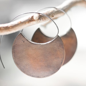 Large copper tribal earrings, blade earrings, silver, copper hoops