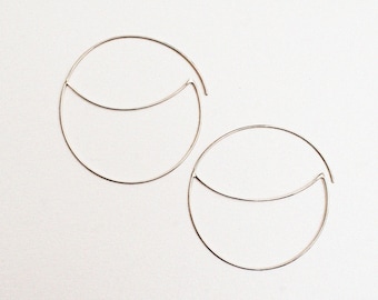 Silver hoops, large crescent earrings , large hoops