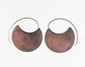 Tribal earrings in copper, large copper hoops