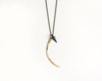 Gold sickle necklace,black and gold spike