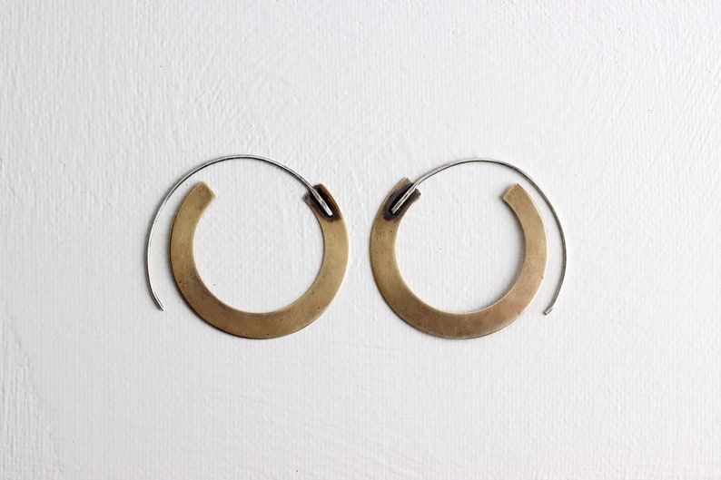 Brass hoops, BOHO brass hoop earrings, tribal hoops image 3