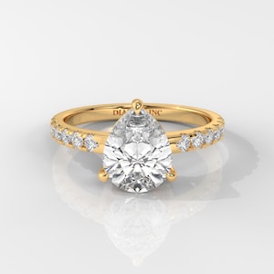 Anillo de compromiso de oro de 14 quilates con diamantes cultivados en laboratorio y forma de pera: con certificación IGI