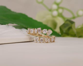Multi-vorm diamanten halve eeuwigheid ring, 14k geelgouden band