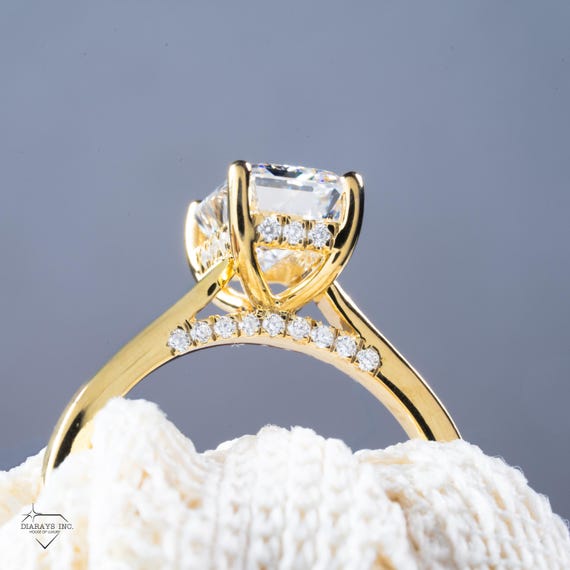 14K Gold Radiant Cut Lab Grown Diamond Engagement Ring: IGI Certified Hidden Halo