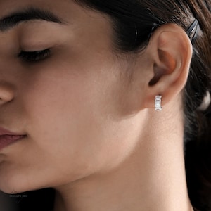 14K Gold Lab Grown Diamond Hoop Earrings – 2.32 Ct Emerald Cut Lab Diamond Hoops, Ethical Wedding Jewelry Gift for Women