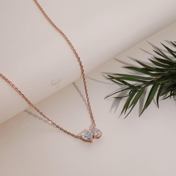 14k Rose Gold Heart & Pear Lab Diamond Necklace, IGI Certified