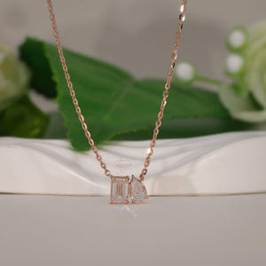 14K Rose Gold IGI Certified Lab grown diamond Necklace, Pear-Emerald shape diamond Pendent, Lab Diamond Necklace, Necklace for woman