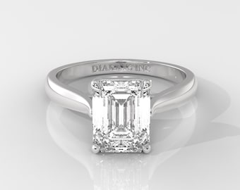 14K Gold Emerald Cut Lab Grown Diamond Engagement Ring – IGI Certified Solitaire Diamond Ring, Promise Ring, Mother’s Day Gift