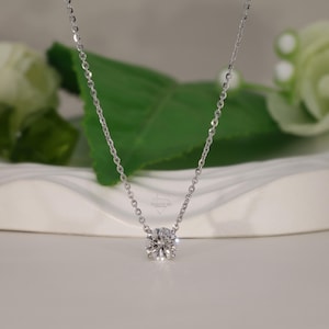 14K White Gold Round Brilliant IGI certified lab grown diamond Pendant, Round diamond Solitaire Pendant, Lab Diamond Pendant, gift for woman