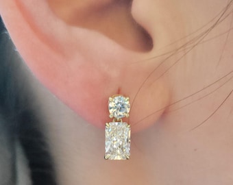 14 kt gouden lab-gegroeide diamanten oorbellen, stralend en rond, bruidshanger
