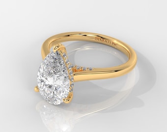 14K Gold Pear Lab Grown Diamond Engagement Ring: IGI Certified Hidden Halo